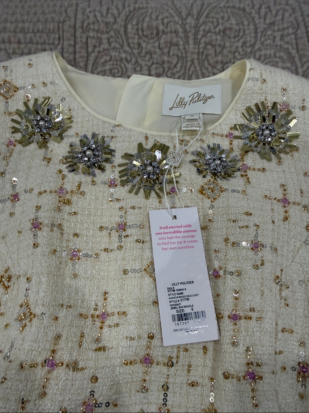 Lilly Pulitzer Cream Mini Dress with Gold & Pink Embellishment - Picture 2 of 8